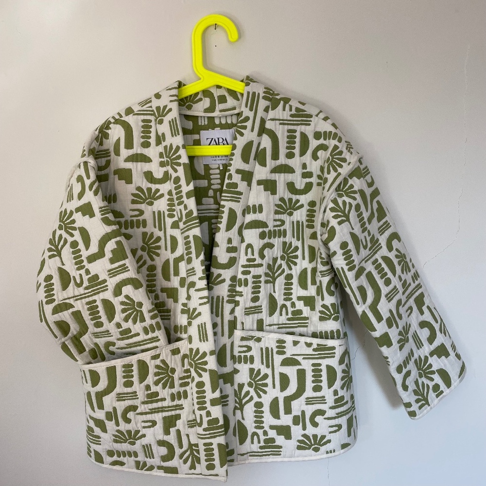 Zara Jacquard Kimono - 8-9years - beige & Green